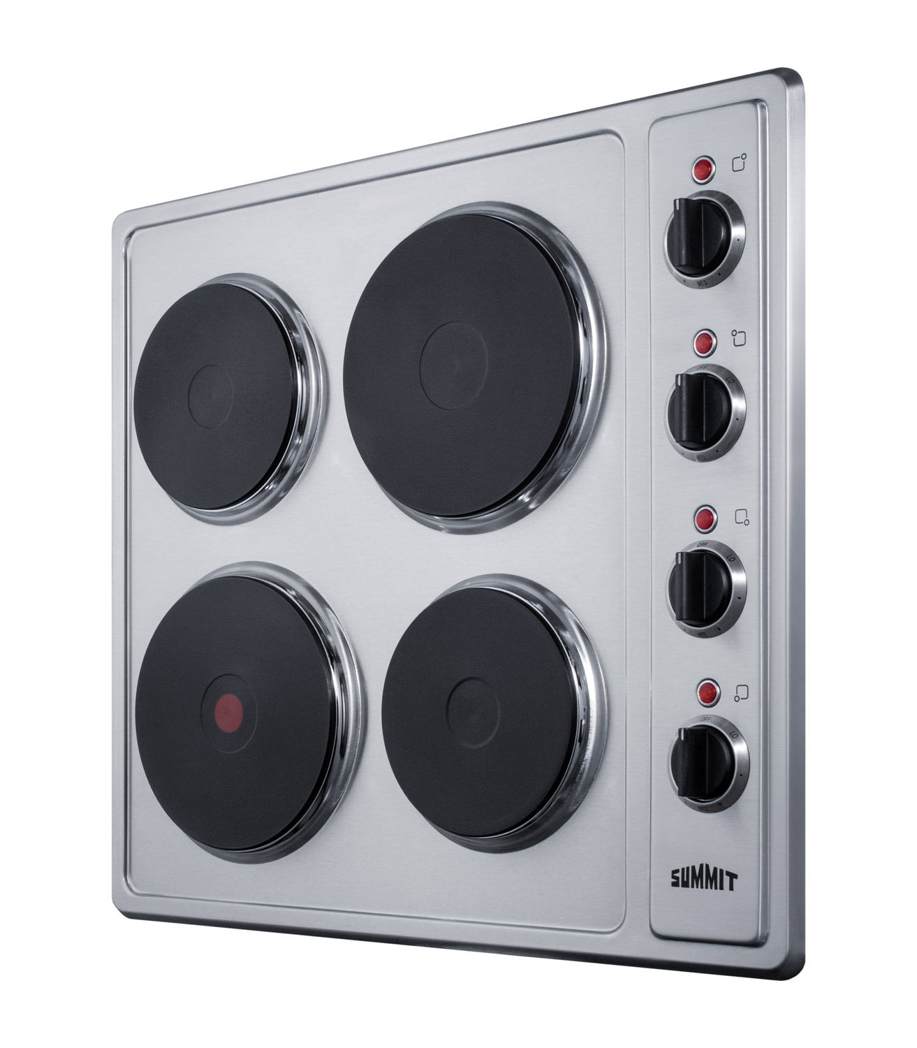 230V 4-burner electric cooktop in stainless steel with solid disk cast iron elements, 5500W